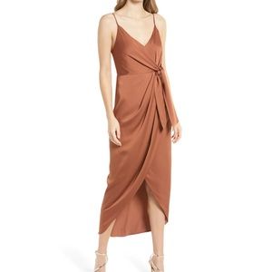 Shona Joy Luxe Tie Front Cocktail Dress Mocha Sz 6